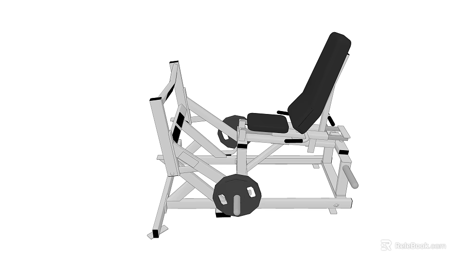 Sturdy Weight Bench Press Equipment with Black Seat White Metal Frame and Barbell Plate 3d model 
