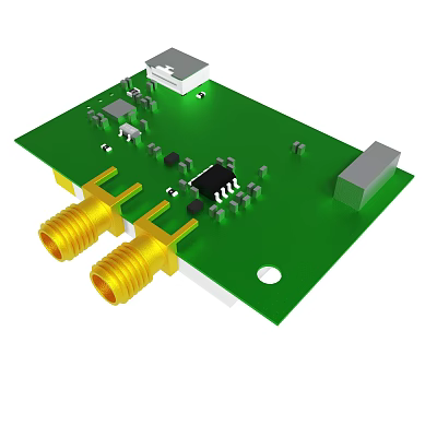 Green Circuit Board With Integrated Chip Electronic Components And Yellow Connectors 3d model