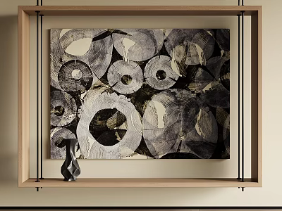 Modern Abstract Painting With Circular Patterns Gray Tones And Textured Design For Wall Decor 3d model