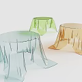 Modern Transparent Round Coffee Tables in Light Green Light Blue and Golden with Drape-like Design