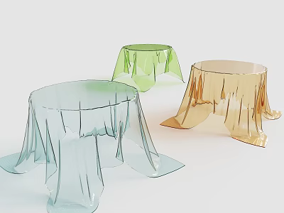 Modern Transparent Round Coffee Tables in Light Green Light Blue and Golden with Drape-like Design 3d model