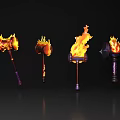 Four Flaming Hammers with Various Stylish Designs Displayed on Dark Background