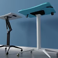 Functional Mobile Desks with Adjustable Height and Wheels White Blue Tabletops Gray White Frames 3d model