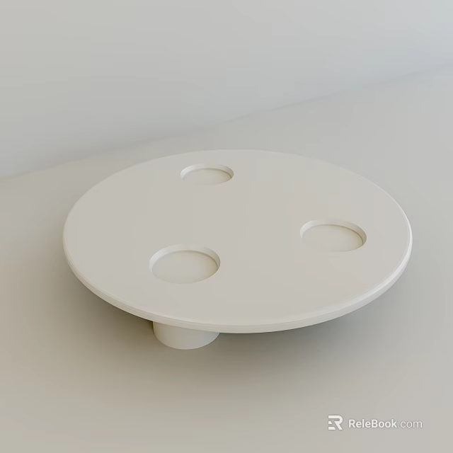 White Round Coffee Table With Three Circular Holes And Minimalist Design 3d model