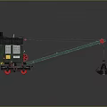 Green Crane Utility Vehicle With Long Boom Claw Device Red Wheels And Black Cab