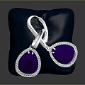Elegant Purple Gemstone Earrings With Silver Frame And Velvet Base