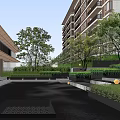 Modern Garden Landscape Design With Steps Water Features And Greenery Trees 3d model