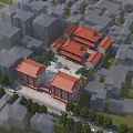Ancient Architecture With Traditional Red Roofs Amidst Modern Urban Buildings And Greenery