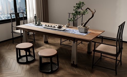 New Chinese Zen Tea Table and Chair Combination 3d model