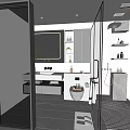 Modern Bathroom Interior with Illuminated Mirror Vanity Sink Toilet Walk in Shower and Cabinets