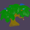 Cartoon Tree with Purple Textured Trunk Green Leaves and Small Star