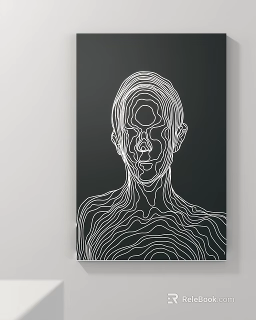 Modern Abstract Line Art Human Portrait In Black And White Wall Decor 3d model 