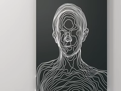 Modern Abstract Line Art Human Portrait In Black And White Wall Decor 3d model