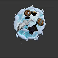 Game Movie Character With White Wolves Swords On Ice Surface Treasure Chest And Flag