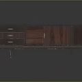 Dark Wooden TV Stand With Drawers Cabinet Doors And Sleek Metal Legs Design