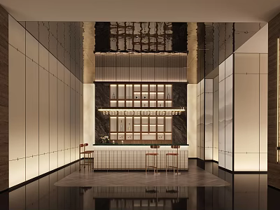 Modern Elegant Bar Interior With Shelves Bar Counter And Stools 3d model