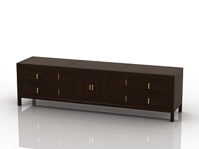 Dark Brown Wooden TV Stand With Drawers Cabinets And Metal Handles Modern Design 3d model