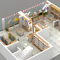 Modern Specialty Store Interior Layout With Shelves Display Counters And Sectional Design 3d model