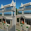 Two Story Detached Villa Exterior With Large Windows Balcony And Stone Finish