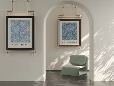Landscape Paintings In Archway Interior With Sofa And Natural Light 3d model