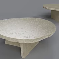 Two Round Stone Coffee Tables with Textured Surface and Geometric Base Design 3d model