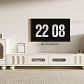 Modern White TV Stand with Round Legs Drawers Open Shelves and TV Radio Photo Frame