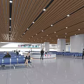 Modern Station Waiting Hall Featuring Large Windows Wooden Ceiling Benches And Waiting People