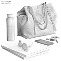 Stylish Accessory Decor Set With Beige Handbag Transparent Water Bottle Magazine Sunglasses Mobile Phone Keys
