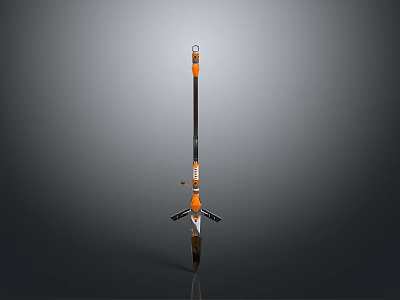 Orange And Black Garden Digging Tool With Long Handle And Metal Blade 3d model