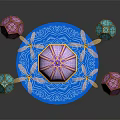 Decorative Dome Structure With Palm Trees And Colorful Spherical Ornaments On Blue Base