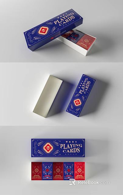 Blue Playing Cards Box With Classic Design And Logo On White Background 3d model