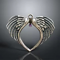 Silver Wing Shaped Pendant With Purple Gemstone For Fashion Jewelry Accessory