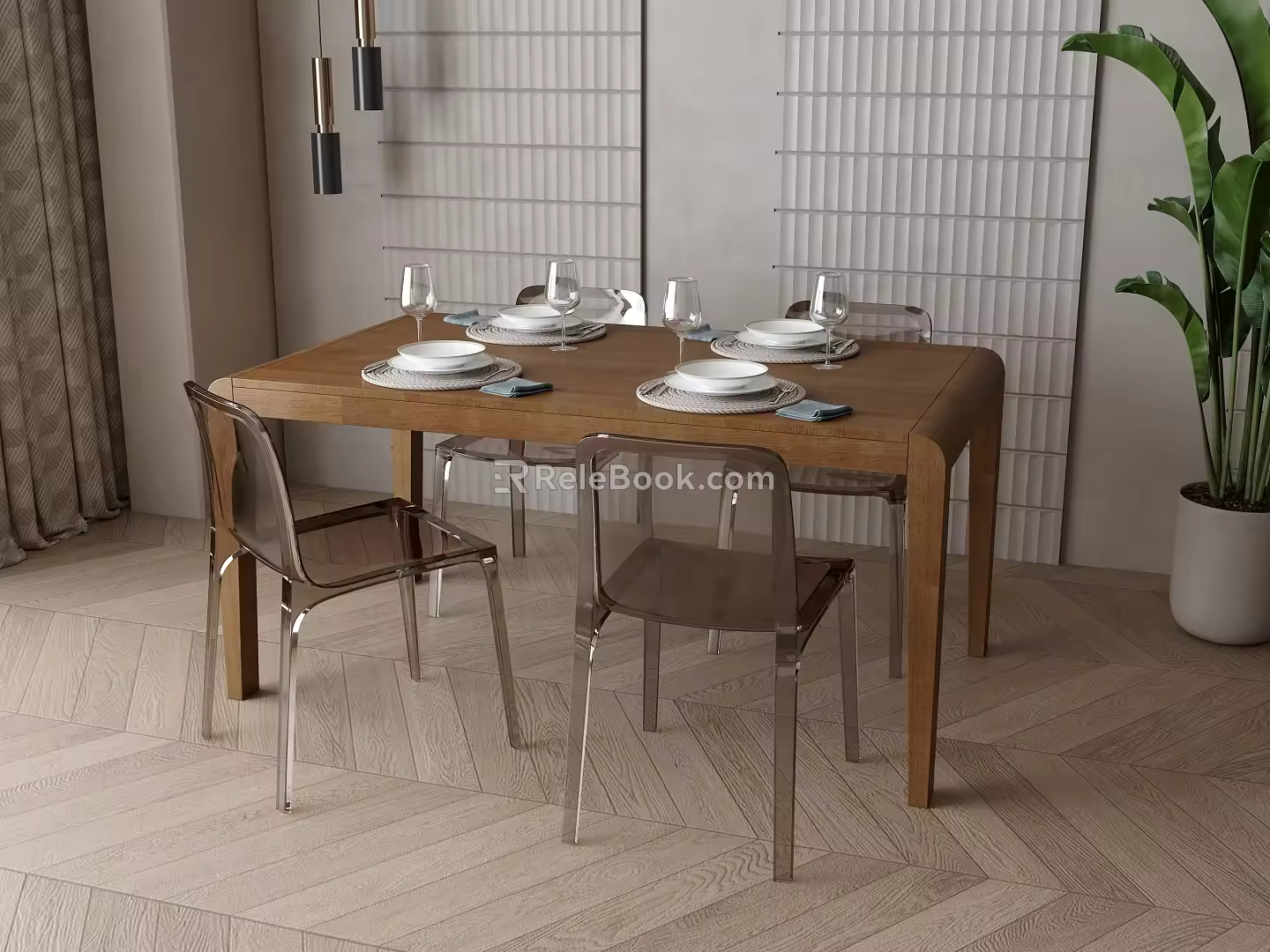 Nordic Dining Table and Chair Combination 3d model