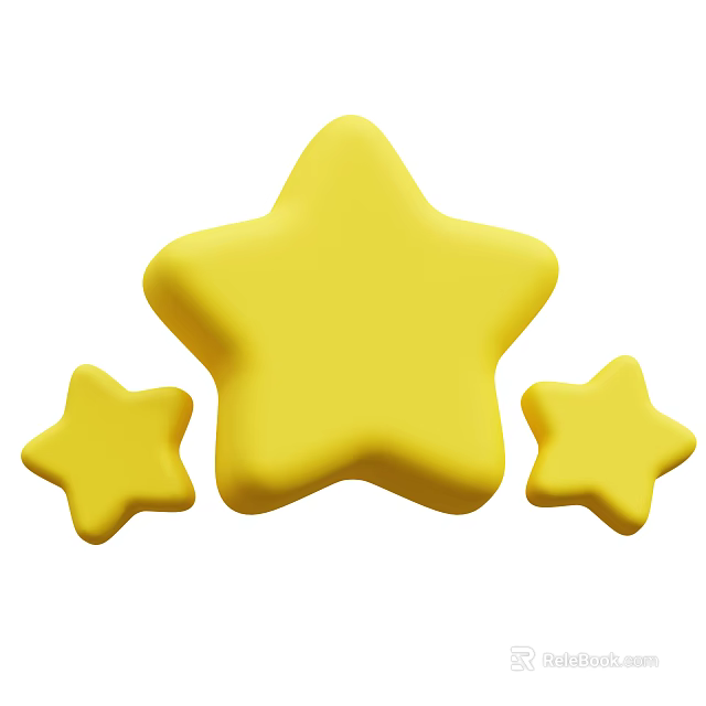 Yellow Star Decorative Ornament Set with Three Pieces Large Center and Small Side Stars 3d model 