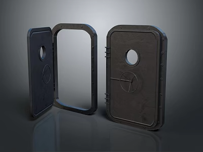 Rugged Industrial Metal Doors Featuring Circular Holes And Bolted Frames Design 3d model
