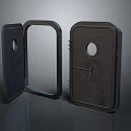 Rugged Industrial Metal Doors Featuring Circular Holes And Bolted Frames Design