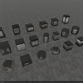 Various Styles Of Illuminated Outdoor Lights With Square And Round Designs On Gray Ground Surface