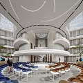 Modern Exhibition Hall Interior With Circular Atrium Multi Level Design And Colorful Seating