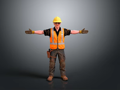 Man In Yellow Hard Hat And Orange Safety Vest As Construction Worker With Arms Outstretched 3d model