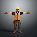 Man In Yellow Hard Hat And Orange Safety Vest As Construction Worker With Arms Outstretched