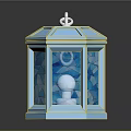 Blue Glass Mosaic Lantern With Gold Frame And Chain Handle Design 3d model