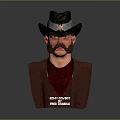 Realistic Male Character Bust With Black Hat Mustache Brown Vest And Red Shirt