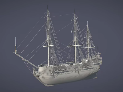 Antique Wooden Sailing Ship With Multiple Masts And Detailed Deck Rigging 3d model