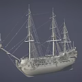 Antique Wooden Sailing Ship With Multiple Masts And Detailed Deck Rigging 3d model