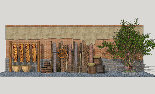 New Chinese Style Landscape Wall Folk Culture Landscape Wall 3d model