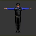 Game And Movie Character In Blue Uniform With Black Vest And Hat Arms Extended