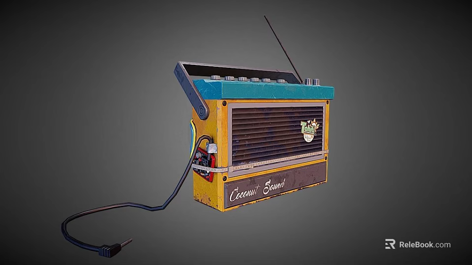 Vintage Radio Headphone Speaker with Yellow Blue Design Creative Sound Antenna Power Cord 3d model 
