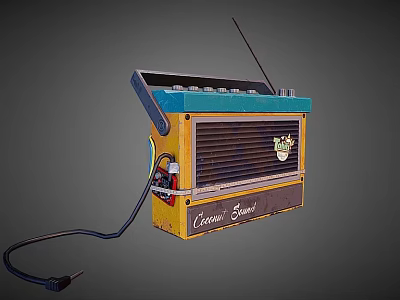 Vintage Radio Headphone Speaker with Yellow Blue Design Creative Sound Antenna Power Cord 3d model