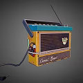 Vintage Radio Headphone Speaker with Yellow Blue Design Creative Sound Antenna Power Cord