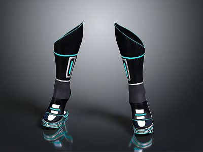 Black Leg Braces With Blue Accents White Details And Reflective Soles 3d model